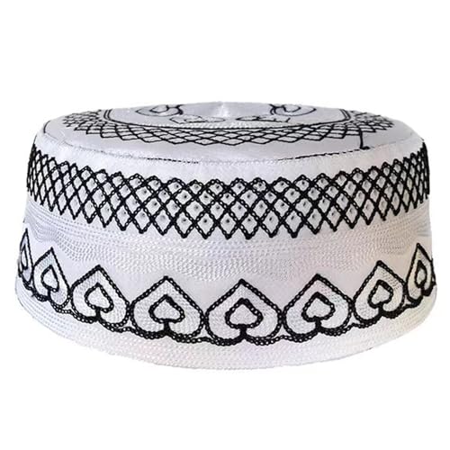 BELOWSYALER Gorro Islámico,Parte Superior Plana Musulmanes Sombrero Informal Gorro Islámico Bordado para Mujeres Hombres Sombrero Tradicional Transpirable Suministros De Iglesia De Oración Suave