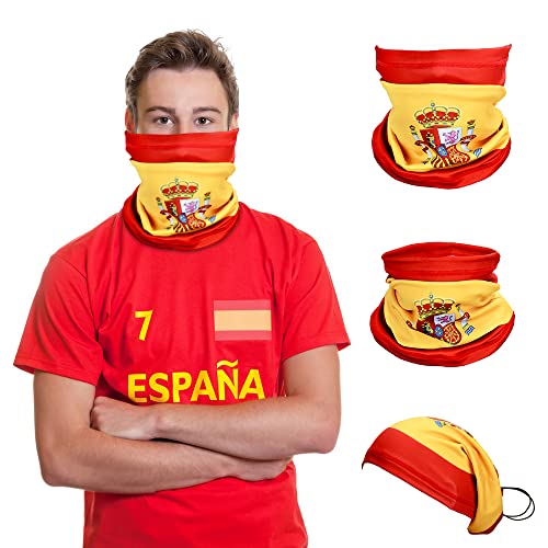 BIQIQI Braga Cuello España, Calentador de Cuello con Cordón Multifunción Gorro, Bufanda de Moto para Deportes al aire libre Ciclismo Pesca Polainas Cuello, Copa del Mundo España Accesorios