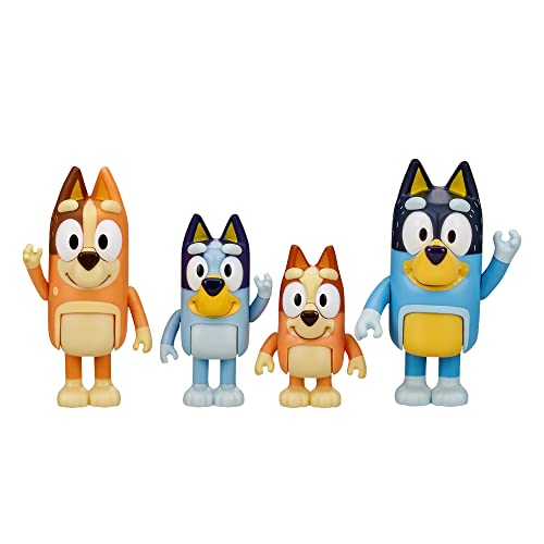 Bluey - Family Pack 4 Figuras, Juguete de la Serie de Dibujos, con muñecos articulados de los Personajes de la Familia, Bingo, Bandit y Chilli, 3 años y más, Famosa (BLY01100)