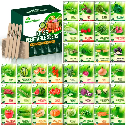 BonPrime Kit de 36 Semillas de Vegetales, Semillas 100% Ecologicas y Organicas, Cultiva tu Propio Huerto Hurbano, Mezcla de Semillas para Huerto Ecologico en Casa