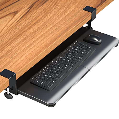 BONTEC Plataforma para Teclado, Porta Teclado Extraíble con Abrazadera C, Cajón de Computadora de 650 x 300 mm para Escribir, Hogar u Oficina