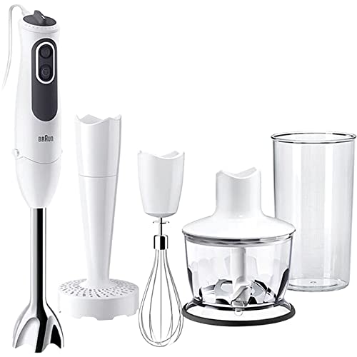 Braun Minipimer 3 Vario MQ3137WH Sauce - Batidora de Mano de 750W con Brazo de Metal, 11 Velocidades, Protección Antisalpicaduras, Powerbell Plus, Paquete de Accesorios Premium, Color Blanco