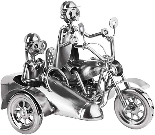 BRUBAKER Screw Man Motocicleta con Sidecar - Figura de Hierro Hecha a Mano Hombre de Metal - 23 cm Figura de Metal Regalo para Motociclistas y Aficionados a Las Motos
