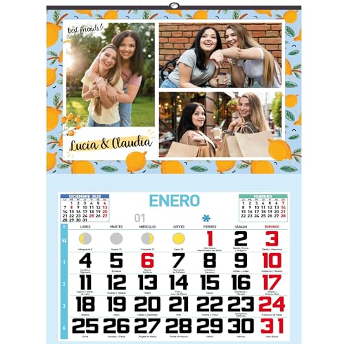 Calendario 2024 de Pared Personalizado - Calendario 2024 con Faldilla Mensual con Festivos de Enero 2024 a Diciembre 2024 - Calendario con Colgador para Facilitar su Colocación en Pared. ONEPERSONAL