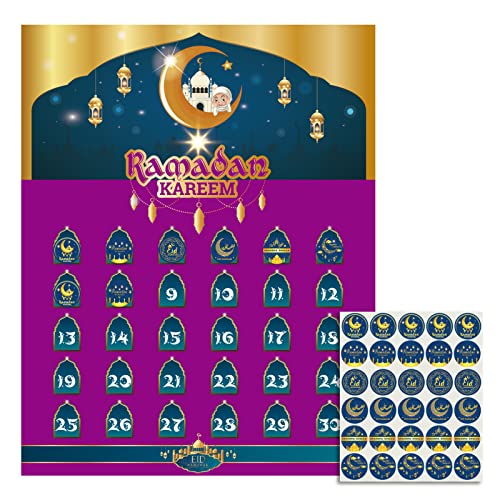 Calendario de Adviento de Ramadán, calendario de cuenta regresiva de Ramadán, decoraciones para el hogar, calendario de papel de Adviento islámico de 30 días, decoraciones de pared de Ramadán,