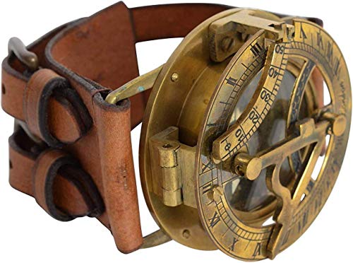 Calvin Handicrafts Vintage náutico Steampunk Reloj de Sol brújula Reloj de Pulsera con Correa de Cuero colección Hecha a Mano | brújula de Reloj de Sol | Colección náutica |