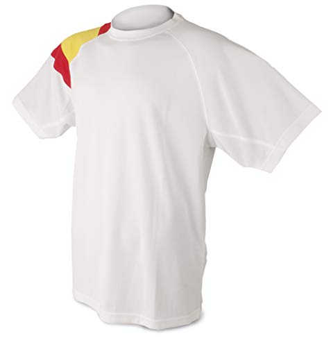 Camiseta Bandera D&F-Camiseta Blanca con los Colores de España (XL) Pecho: 55.5 CM;Largo: 72.5 CM, Largo DE Manga: 39 CM; Ancho DE Manga: 25 CM; Cuello: Ancho 15 CM