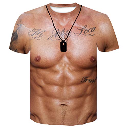 Camiseta Camiseta 3D para Hombre, Camiseta De Tatuaje Muscular con Simulación De Culturismo, Camiseta Informal con Piel Desnuda, Pecho, Músculo, Divertido, Manga Corta-Mi_SG