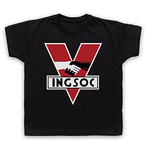 Camiseta infantil de la película de Death To Videodrome Nineteen Ochenta y Cuatro Cuatro de 1984 con logo del partido político de la INGSOC Negro Negro ( pecho 76 cm/7- 8 años