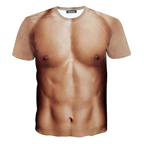 Camisetas con diseño de patrón de cuerpo desnudo en 3D, camiseta de moda muscular, divertida, fiesta de disfraces, etc. - - 3X-Large