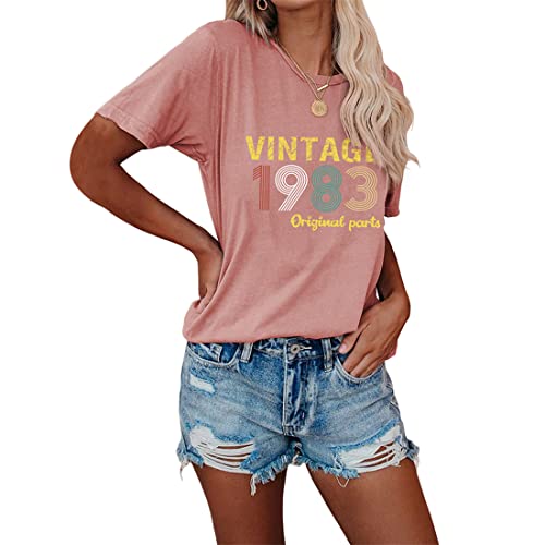 Camisetas vintage de 1983 para mujer, 40 cumpleaños, camisetas de verano, estilo rústico, ropa de regalo, Oro Rosa, Large