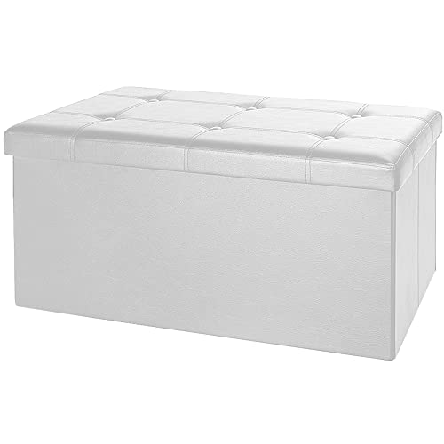 Casaria Banco Almacenaje Baúl Capacidad 100L Puff Otomana Plegable 80x40x40cm Blanco Taburete Salón Oficina