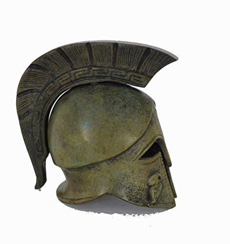 Casco bronce griego antiguo artefacto réplica en miniatura con diseño de búho tallada