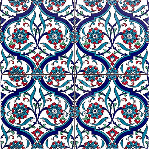 Cerames Toygar - Azulejos turcos coloridos, 1 paquete - 0.48m2 (12 piezas), baldosas de cerámica Iznik con patrón, 20x20, ideal para la cocina o el baño.