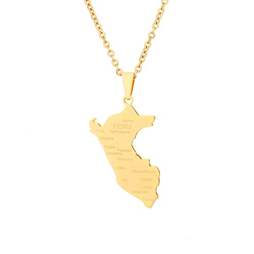 Cernomal Mapa De Perú Ciudades Collares Pendientes - Diseño De Nicho Cadena De Clavícula De Jamaica País Amistad Joyería Regalo, Para Mujeres, Niñas, Hombres, Accesorios, Amarillo,