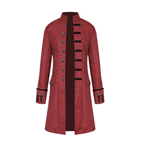 Chaqueta para hombre, estilo medieval, gótico, steampunk, abrigo para Halloween, carnaval, cosplay, disfraz, rojo, XXL