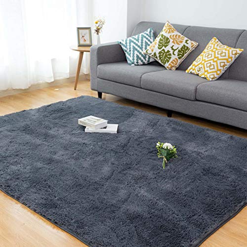 CHOSHOME Alfombras mullidas de Interior súper Suaves de Terciopelo, Adecuado para salón Dormitorio, 120x180cm Gris