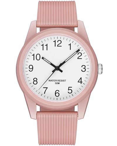 CIVO Reloj Mujer Analógico Pulsera Silicona Rosa 50M Impermeable Relojes Mujer Sencillo Elegante Redondo Luminoso Cuarzo Reloj Chica Unisex Casual, Regalo Mujer