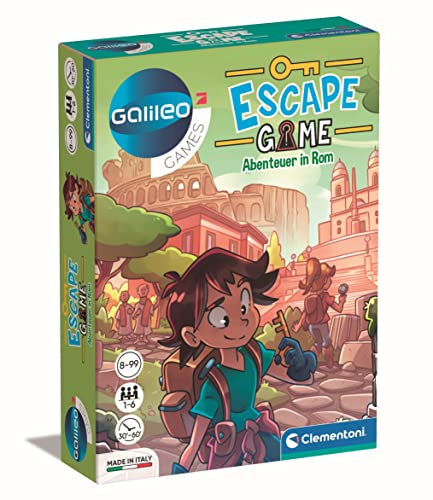 Clementoni 59271 Escape Game Aventuras en Roma, emocionante Juego de Mesa para romperse la Cabeza y descifrar Enigmas, Juego Familiar con Cartas de acertijos y Accesorios, a Partir de 8 años