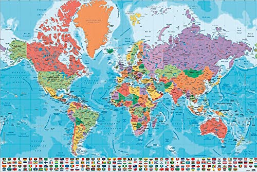 Close Up Póster Mapa del Mundo con Banderas y Leyenda - Versión en Español (91,5cm x 61cm)