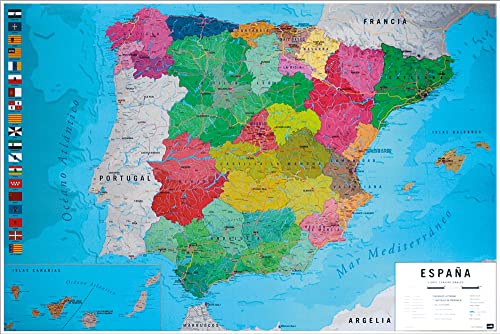 Close Up Póster Mapa Físico Político de España (91,5cm x 61cm)