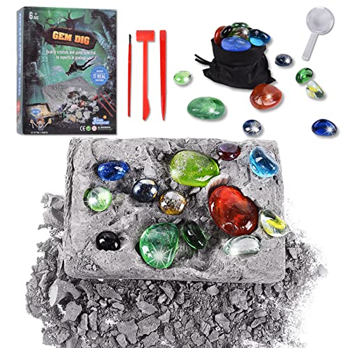 colmanda Kit de Excavación de Piedras Preciosas, Juguetes Educativos Gemas Kit de Cavar Descubrimiento de Tesoros, Kit de Excavación de Gemas para Niños Arqueología Paleontología, Ciencia Educativa