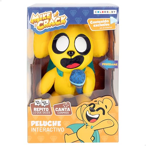 COLORBABY Mikecrack, Peluche Interactivo, Perro Mike, con música, Grabación y reproducción de Voz, Juguete Personaje Youtube, 29 cm, Canta Chocolate con Almendras, Repite lo Que Dices (85423)