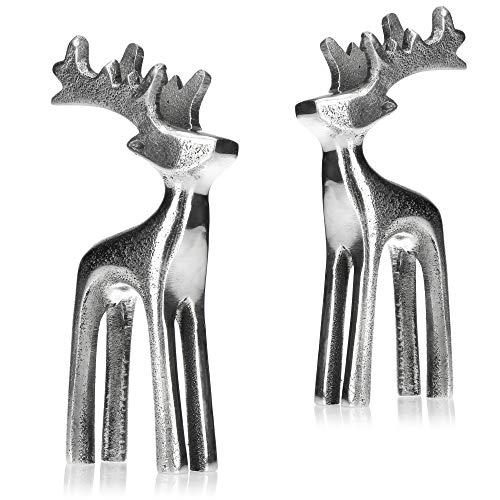 com-four® 2X Escultura de Reno Figura Decorativa de Aluminio - Complemento navideño y Elegante para el hogar - Expositor de Metal para la época Invernal (02 Piezas - pequeño)
