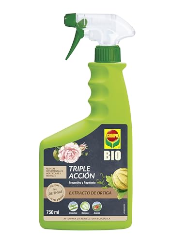 COMPO BIO Triple Acción, Protección contra Insectos, Hongos y Ácaros, Para Plantas Ornamentales, Hortícolas y Frutales, Envase pulverizador, 750 ml