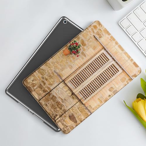 CONERY Funda para compatible iPad 10,2Toscana, piedra rústica y persianas de ventana Maceta en la pared Tema de casPulgadas 2021/2020/2019 Modelo, 9.ª/8.ª/ 7.ª Generación Carcasa con Auto-Sueño/Estela