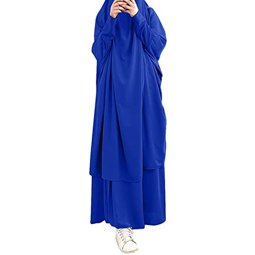 Conjunto de traje deportivo para mujer de Abaya, estilo informal, para mujer, caftán árabe islámico, con capucha, túnicas musulmanas de dos piezas, suave y elegante, azul, Talla única