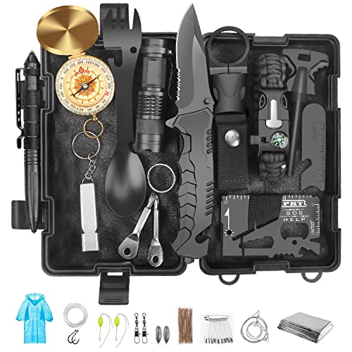 Coolfel Kit de Supervivencia, Multifuncional Bolsa de Supervivencia de Emergencia, Botiquín Profesional de Primeros Auxilios para Viajar Caminar Acampar al Aire, cumpleaños