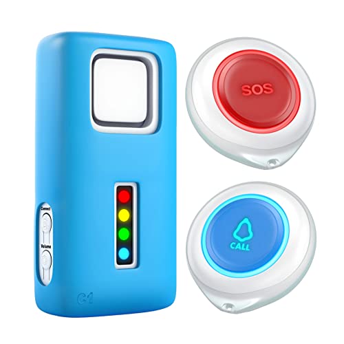 CruxCare C1 Botones de Alarma de Emergencia para Personas Mayores - Botón de Pánico y Localizador para Enfermera Cuidadora - 2 Botones de Llamada y 1 Receptor Inalámbrico