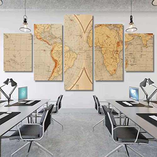 Cuadro De Arte De Pared De Lienzo 5 Piezas Mapa Del Viejo Mundo (Sin Marco 150 X 100 Cm) Impresiones En Lienzo, Impresiones Artísticas, Ilustraciones Decorativas, Cuadros Modernos Para Decor -2L5K/Q3