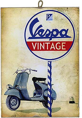 Cuadro de estilo vintage de 30 x 40 cm. Vespa (foto de época) de colección, impresión sobre madera, idea de regalo