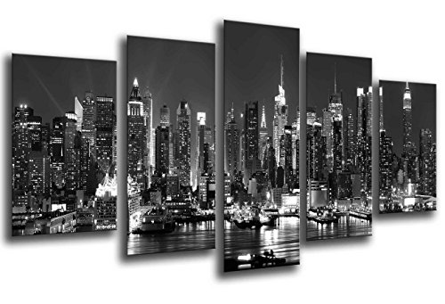 Cuadro Fotográfico Paisaje Ciudad Noche, Blanco y Negro Tamaño total: 165 x 62 cm XXL