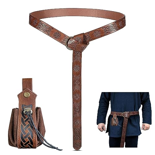 DAZZTIME Traje de Nigromante de Halloween,Cinturón de Cuero Medieval,Medieval Knight Cinturón,Estuche con Cordón de Cuero Sintético Medieval,Ropa Medieval,para Cosplay, Magos,Accesorios de Disfraz