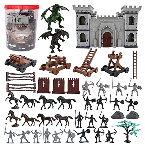 deAO Juego de Época Medieval Conjunto de 76 Piezas – Castillo, Caballeros, Dragones, Caballos y Accesorios de Batalla de la Edad Media