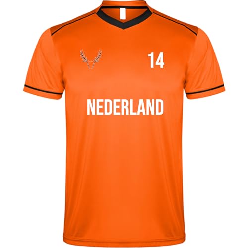 DEKAIN BRAND Equipación Futbol Holanda en honos a Cruyff Dorsal 14 Camiseta Naranja (M)