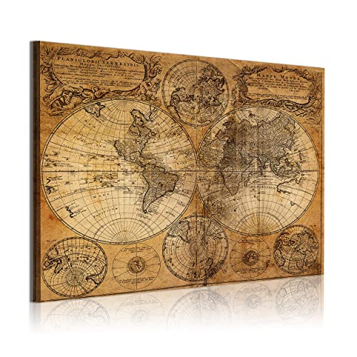 DekoArte 305 - Cuadros Modernos Impresión de Imagen Artística Digitalizada | Lienzo Decorativo Para Tu Salón o Dormitorio | Estilo Mapamundi Mapa del Mundo Antiguo | 1 Pieza 120 x 80 cm