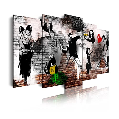 DekoArte 543 - Cuadros Modernos Impresión de Imagen Artística Digitalizada | Lienzo Decorativo Para Tu Salón o Dormitorio | Estilo Abstractos Arte Banksy Obras | 5 Piezas 150 x 80 cm