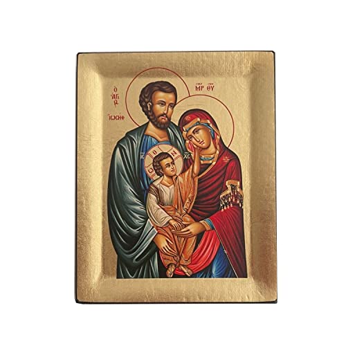 DELL'ARTE Artículos religiosos, icono de madera, fondo dorado Sagrada Familia, 13 x 10 cm