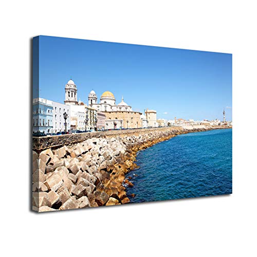 Desconocido Cuadro Lienzo Canvas Bahia de Cadiz Dia Soleado Andalucia España Mar Playa – Varias Medidas - Lienzo de Tela Bastidor de Madera de 3 cm - Impresion en Alta resolucion (100, 66)