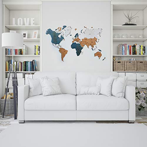 Detalles Creativos - Mapas de Mundo Decorativos para Pared Premium. Distintos tamaños y Materiales Ideal para Interiores (Multicolor con Grabado, 160 x 100 cm)