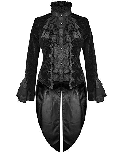 Devil Fashion Mujer Gótico FRAC Chaqueta Negra Damasco Terciopelo Brocado Steampunk Victoriano Regency Aristocrat Vampiro Boda - Negro, XS