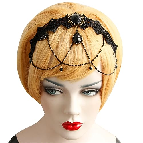 Diadema de encaje negro para mujeres y niñas, diadema gótica de princesa, corona, disfraz de Halloween, juego de rol, accesorios de escenario, tocado de novia, ceremonia de boda, diadema de juego de