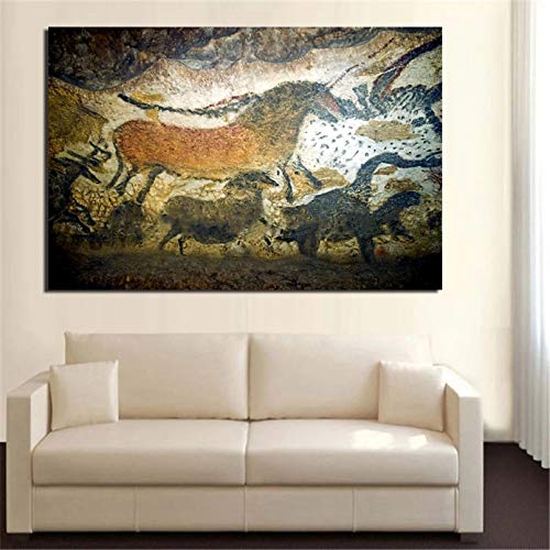 DIARQT Cuadros Decorativos Pintura rupestre Arte Antiguo Impresiones en Lienzo Pinturas para Sala de Estar póster en la Pared decoración del hogar Pintura de Arte de pared-20x28inch