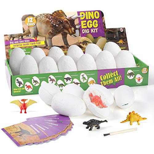 Diealles Shine Huevos de Dinosaurios, Huevos de Dinosaurio Excavacion Paquete de 12, Juguetes Educativos para Niños de 6+ Años Regalo de Niños Niñas