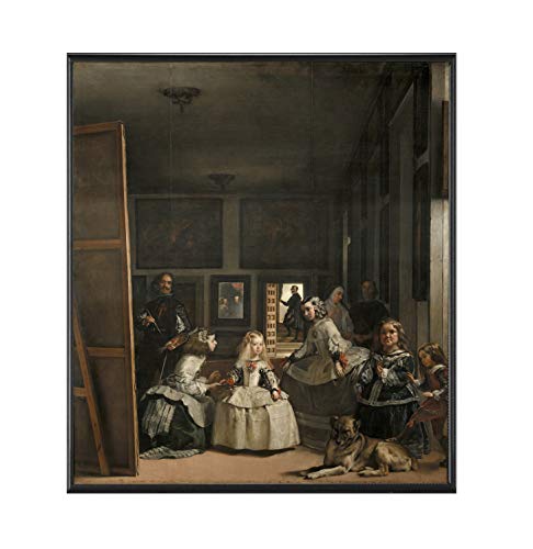 DIEGO VELAZQUEZ - LAS MENINAS CUADRO (P2206) -Enmarcado en Moldura de Aluminio Mate color Negro - Montaje en Panel adhesivo (Foam)- Laminado en Mate (Sin Cristal) (50x57cm)