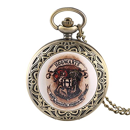 DIHAO Películas Escudo Escuela Hogwarts de Magia y Hechicería Crest Bronce Antiguo Reloj de Bolsillo Hombres Mujeres Collar Relojes